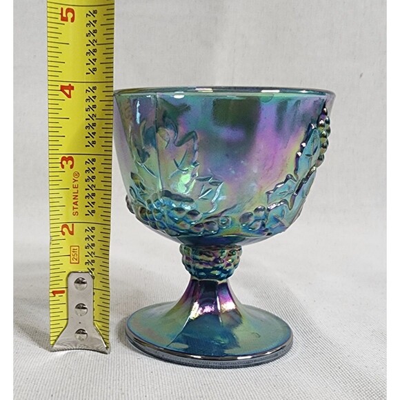 Vintage Indiana Glass Harvest Grape Blue Carnival Glass Creamer & Sugar Set - Picture 15 of 16